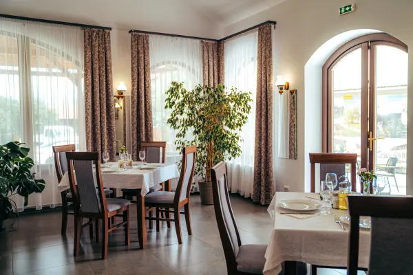 Sala de mese cu acces la terasa – Pensiunea Veranda, Remetea, Harghita